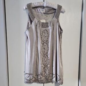 NWT ECI Women's Sleeveless Pewter-gold Dress with Beads & Side Zipper Size US 8
